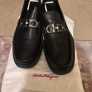 Salvatore Ferragamo Black Leather Bit-Detail Slip-On Loafers